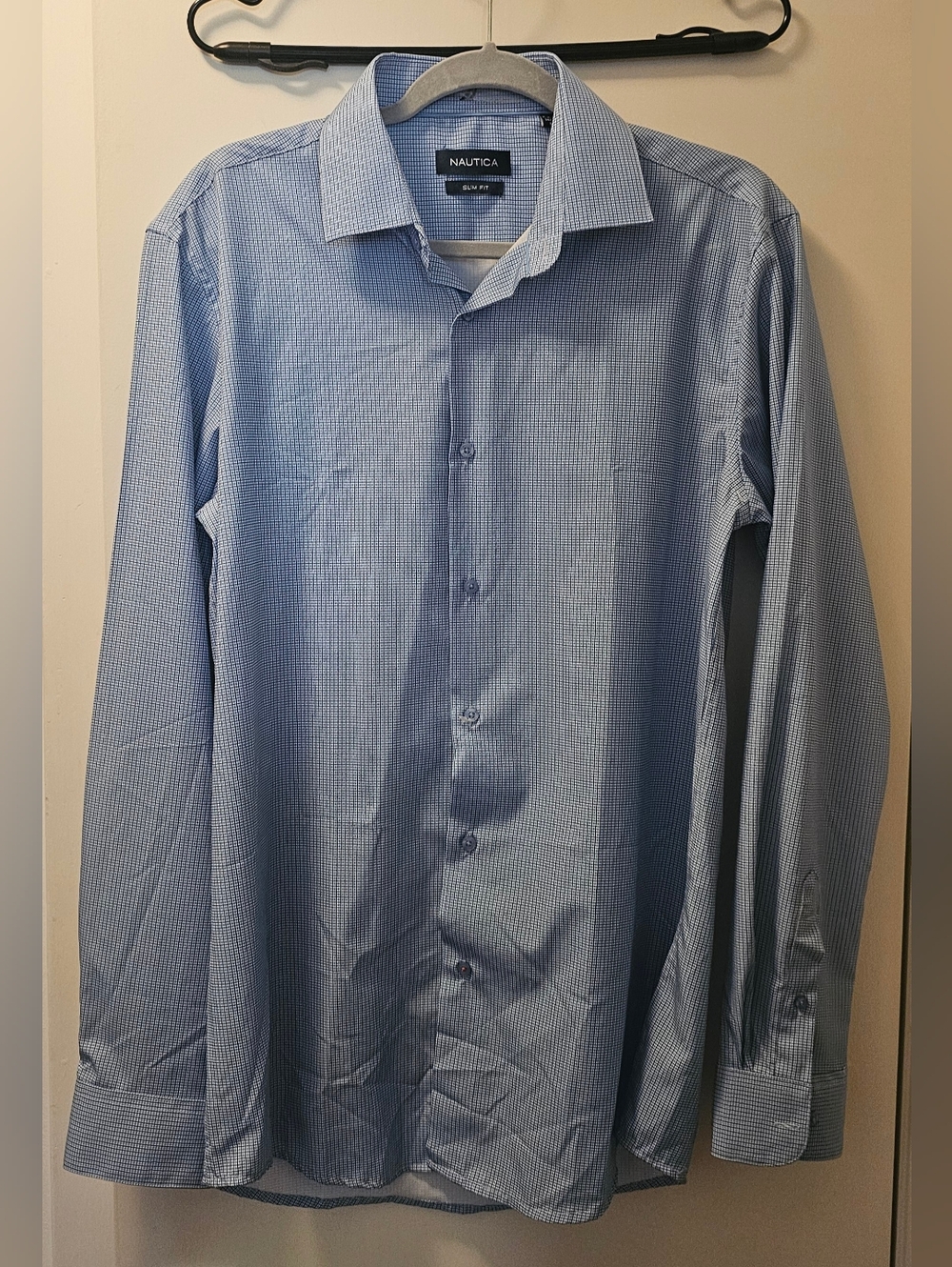Nautica NWT Men’s Light Blue Micro Plaid Dress Shirt - Size M, 15-15 1/2, 34/35